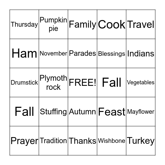 THANKSGIVING Bingo Card