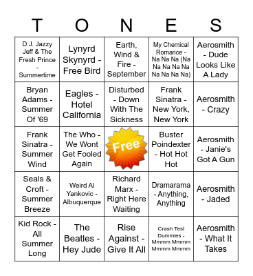Game Of Tones 5/4/20 Game 2 Bingo Card
