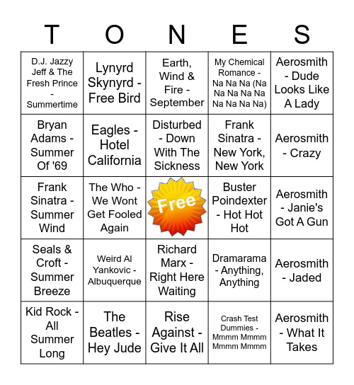 Game Of Tones 5/4/20 Game 2 Bingo Card