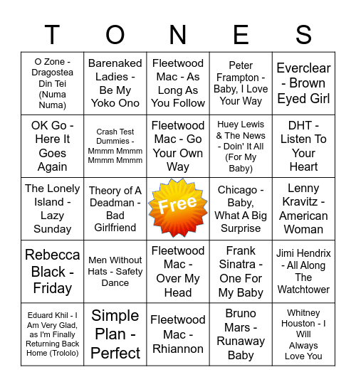 Game Of Tones 5/4/20 Game 5 Bingo Card