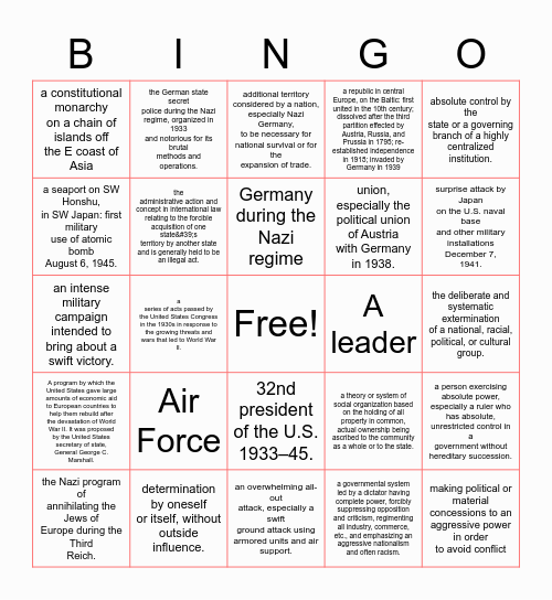 World War II Bingo Card