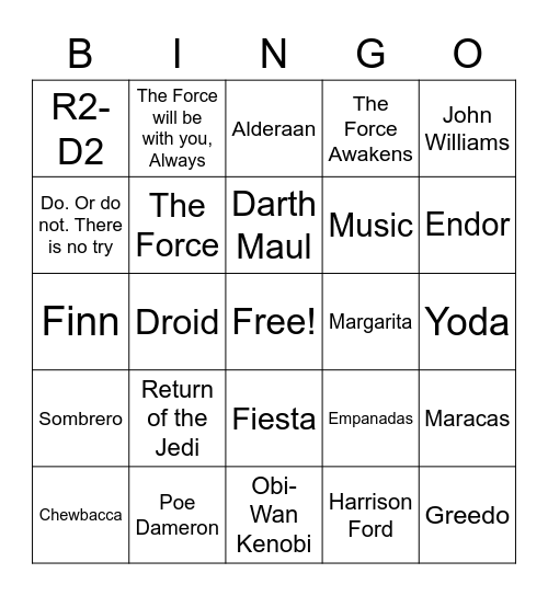 May the 4th Be With You/Cinco de Mayo Bingo Card