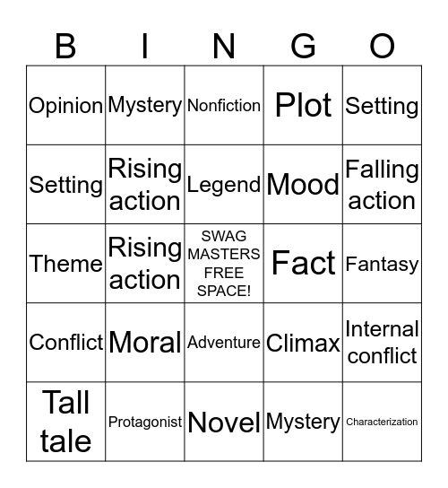 SWAG MASTERS BINGO CARD Bingo Card