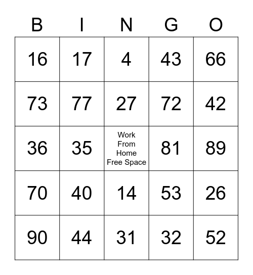 Work From Home Bingo Traditional Bingo Card