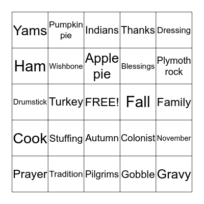 THANKSGIVING Bingo Card