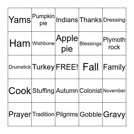 THANKSGIVING Bingo Card