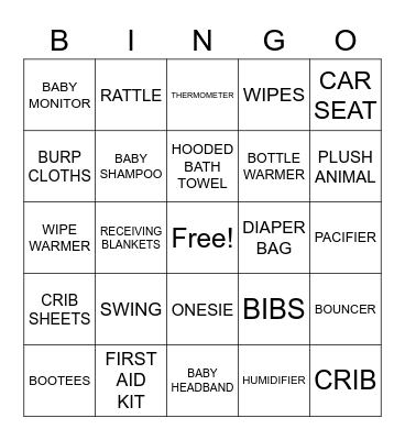 Baby Bingo Card