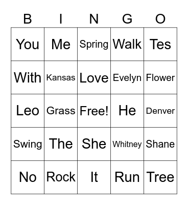 Evelyn'singo Bingo Card