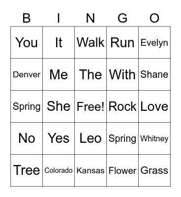 Evelyn's Bingo Card