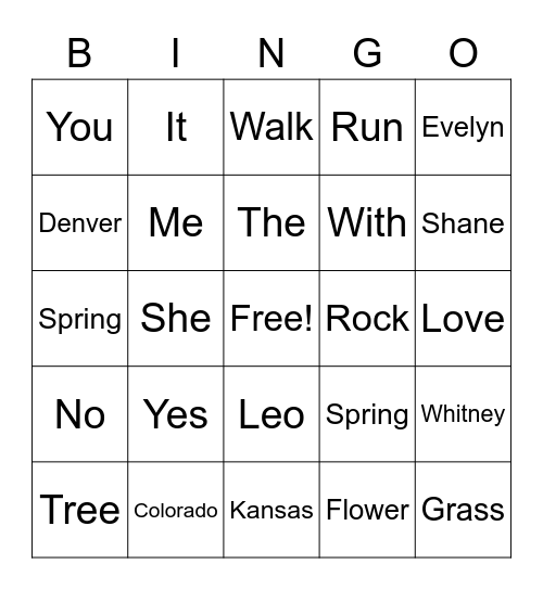 Evelyn's Bingo Card