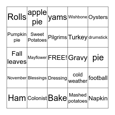 THANKSGIVING Bingo Card