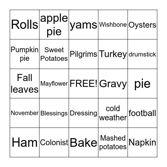 THANKSGIVING Bingo Card