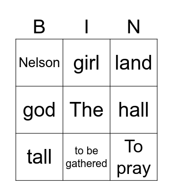 random vocab English Bingo Card