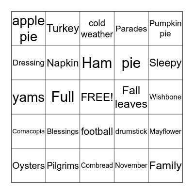 THANKSGIVING Bingo Card