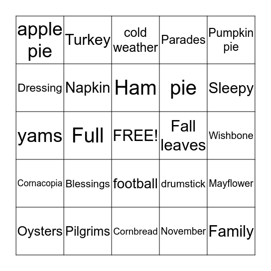 THANKSGIVING Bingo Card