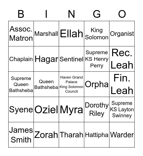 Queen of South Officers Bingo Card