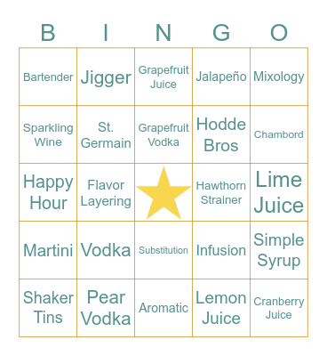 HODDE BROS BINGO | QUARANTINI MENU Bingo Card