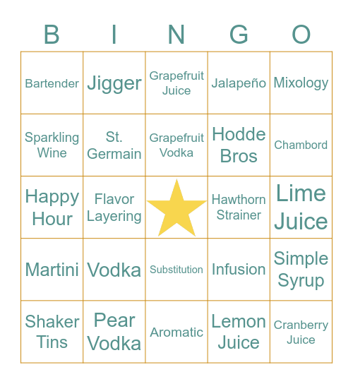 HODDE BROS BINGO | QUARANTINI MENU Bingo Card