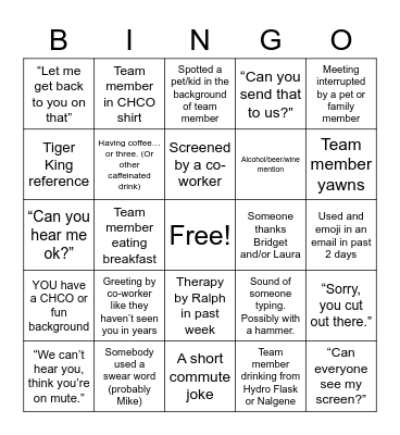 AT Remote Meeting Bingo Card