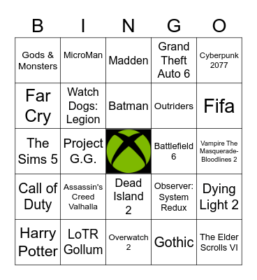 Series X Bingo Card