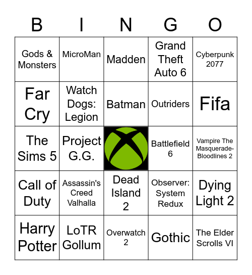 Series X Bingo Card