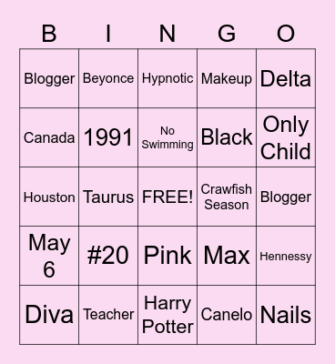 All About Rae Bingo Card