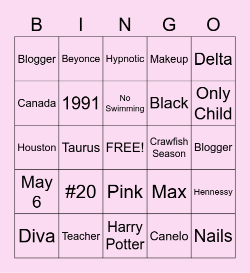 All About Rae Bingo Card