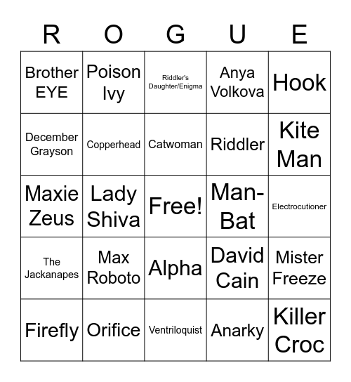 Batman's Rogues Gallery Bingo Card