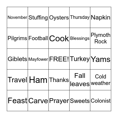 THANKSGIVING Bingo Card