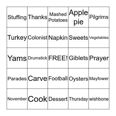 THANKSGIVING Bingo Card