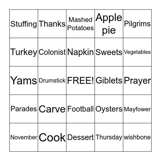 THANKSGIVING Bingo Card