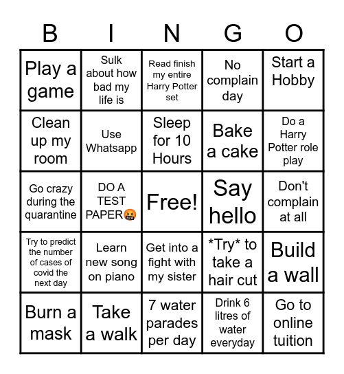 Things to do during "The School Holidays" Bingo Card