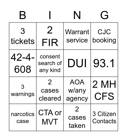 Patrol Bingo - May Bingo Card