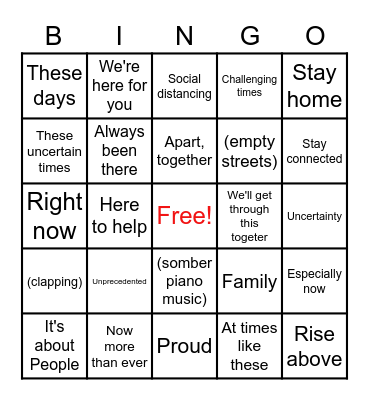 COVID-19 Ad Bingo! Bingo Card