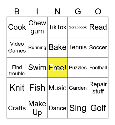 Things I Like to Do for Fun Bingo Card