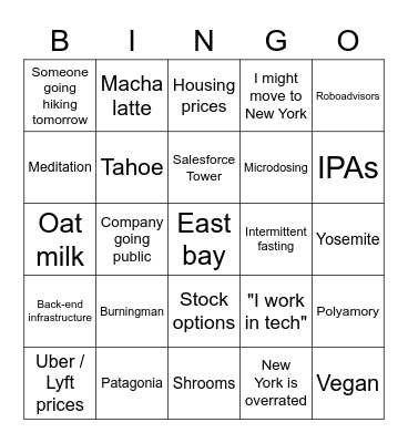 San Francisco party Bingo Card