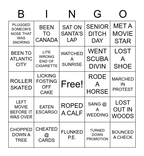 HAVE YOU EVER Bingo Card