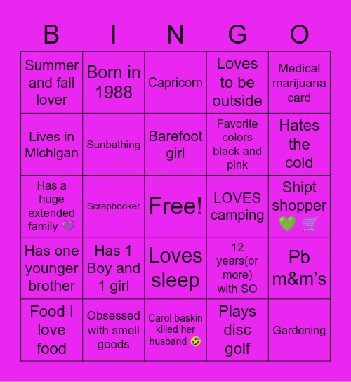 Cassandra’s Bingo ⭐️⭐️ Bingo Card