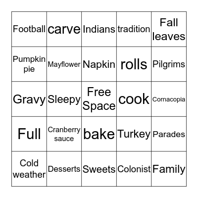 THANKSGIVING Bingo Card