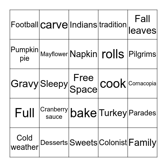 THANKSGIVING Bingo Card