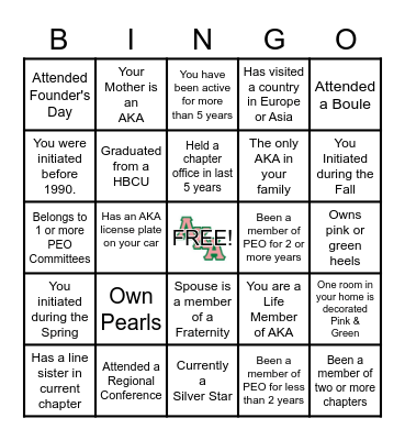ALPHA KAPPA ALPHA SORORITY, INC. Bingo Card