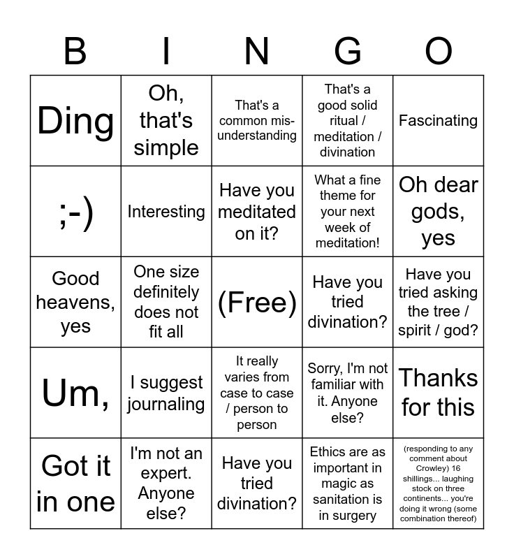Magic Monday Bingo Card
