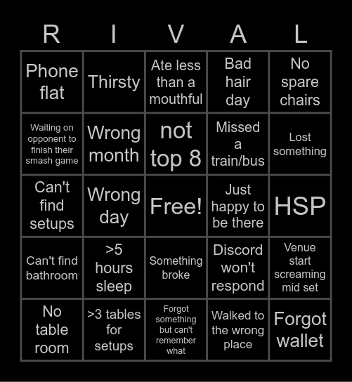 Rivals local bingo Card