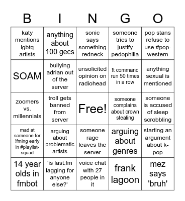 Last.fm Server Bingo Card