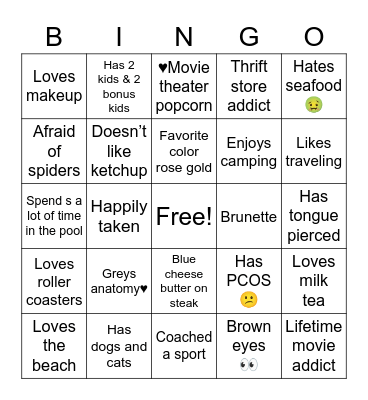 Rachel’s Bingo Card