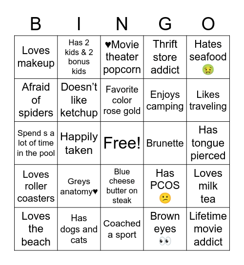 Rachel’s Bingo Card