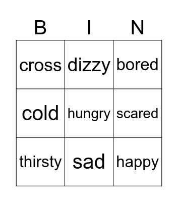 Feelings and emotions Bingo Card