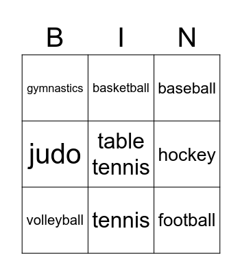 Sports Bingo Card