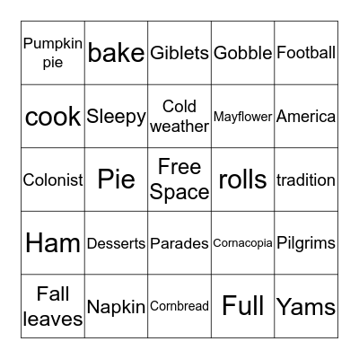 THANKSGIVING Bingo Card