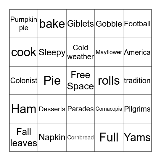 THANKSGIVING Bingo Card
